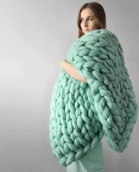 Handmade Chunky Knit Blanket Large Thick Wool Bulky Knitting Throw for Bedroom Decor Pet Bed Chair Mat Rug Grey