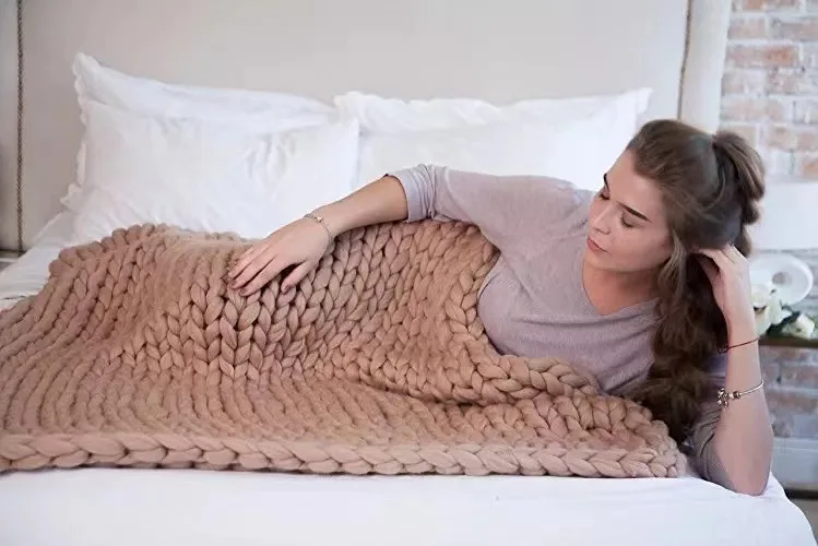 Handmade Chunky Knit Blanket Large Thick Wool Bulky Knitting Throw for Bedroom Decor Pet Bed Chair Mat Rug Grey