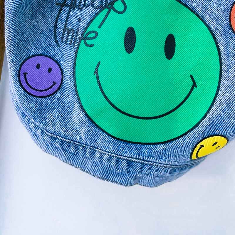 2022 Autumn Spring Fall Boys Casual Cartoon Denim Kids Jackets Turn-down Collar Long Sleeve Coat Girls Loose Tops for Teens