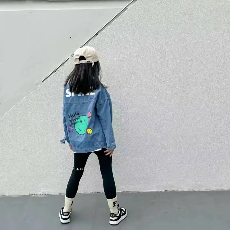 2022 Autumn Spring Fall Boys Casual Cartoon Denim Kids Jackets Turn-down Collar Long Sleeve Coat Girls Loose Tops for Teens