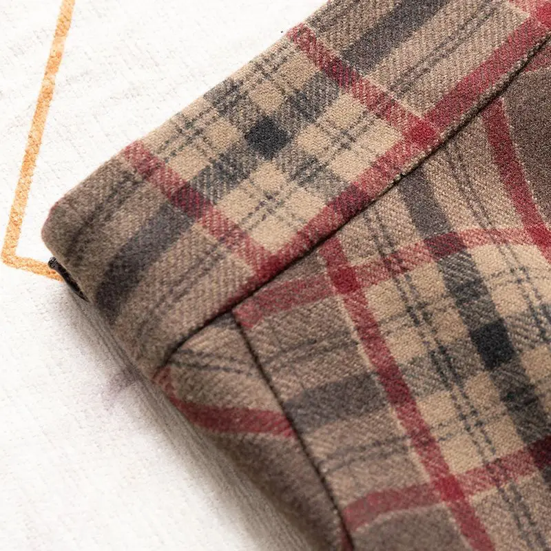 Thick High Waist Plaid A-line Skirt Winter New All-match Elastic Waist Skirt Women Clothing Vintage Pleated Pleated Skirt Ladies
