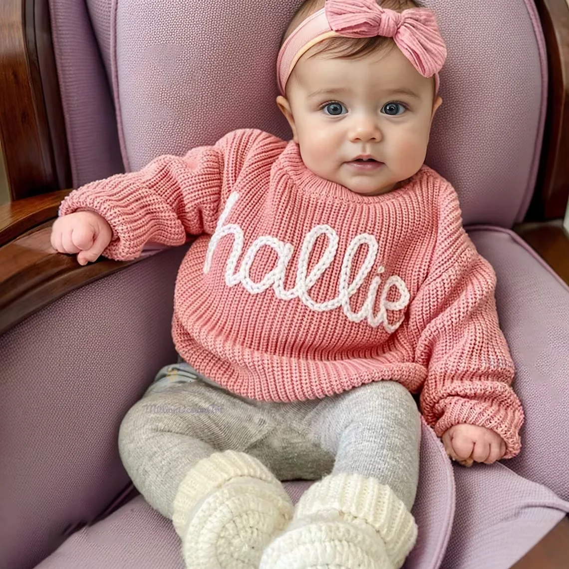 Personalized Baby Sweater, Custom Name Sweater, Hand Embroidery Name Sweater,Newborn Girl Coming Outfit winter baby girl clothes