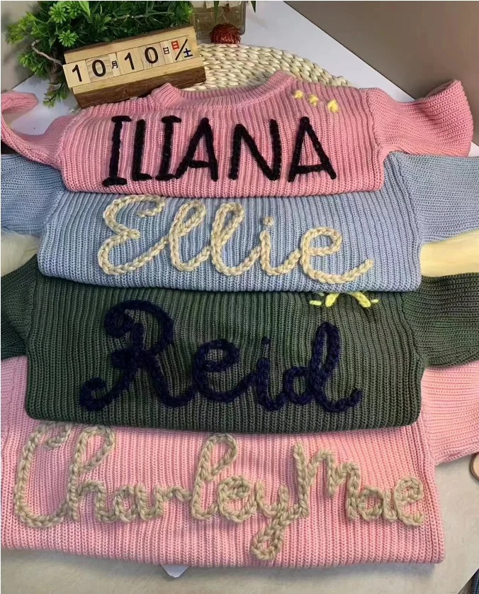 Personalized Baby Sweater, Custom Name Sweater, Hand Embroidery Name Sweater,Newborn Girl Coming Outfit winter baby girl clothes