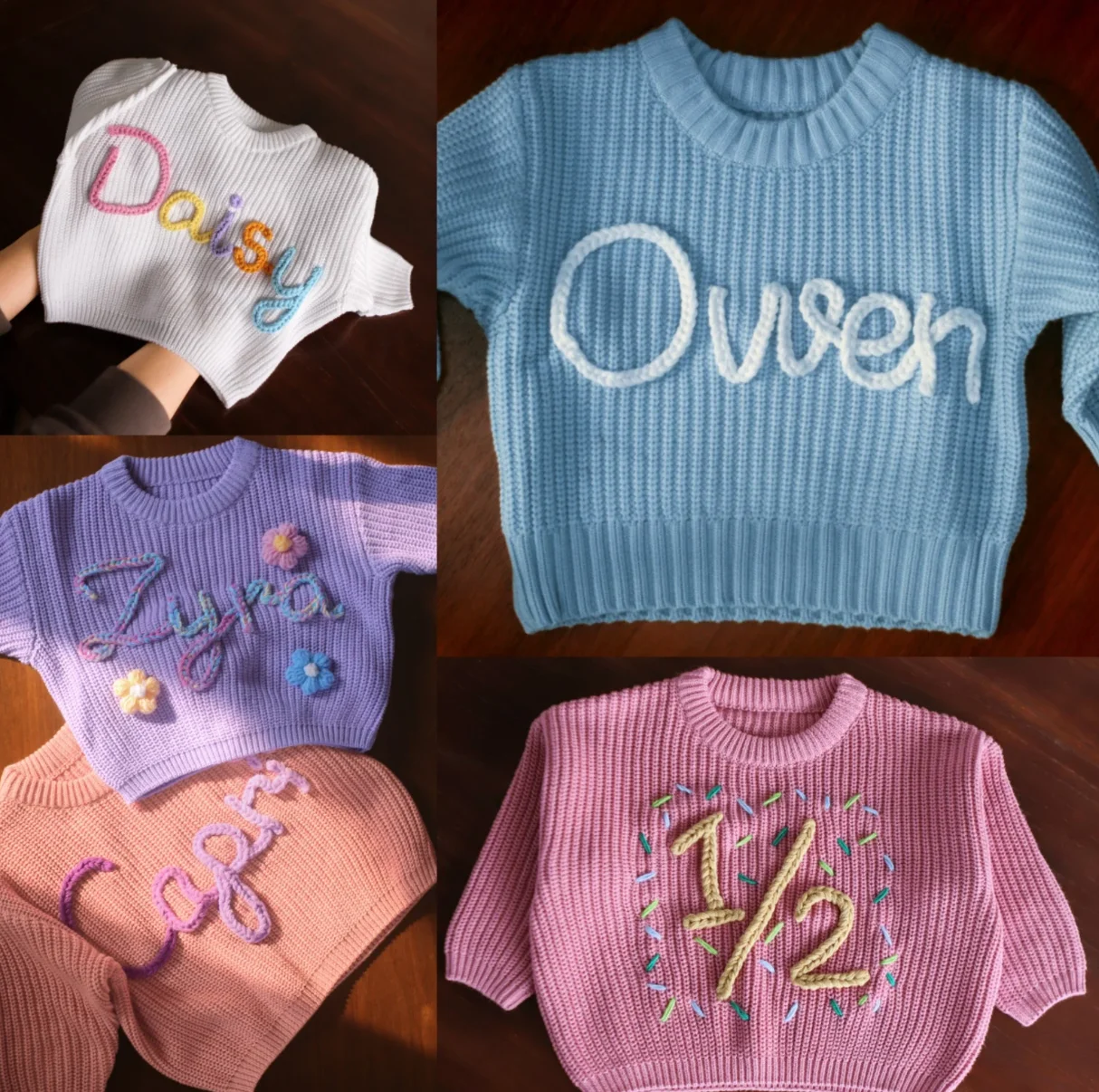 Personalized Baby Sweater, Custom Name Sweater, Hand Embroidery Name Sweater,Newborn Girl Coming Outfit winter baby girl clothes