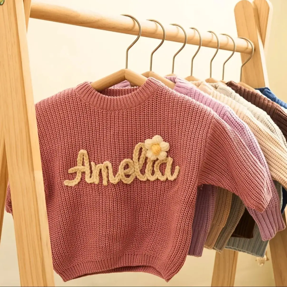 Personalized Baby Sweater, Custom Name Sweater, Hand Embroidery Name Sweater,Newborn Girl Coming Outfit winter baby girl clothes