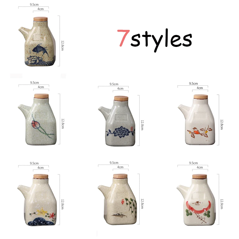 350ML Japanese Style Ceramic Oil Olive Dispenser Soy Sauce Pot Small Vinegar Pot Sauce Jar Oil Bottle Tableware Seasoning Bottle