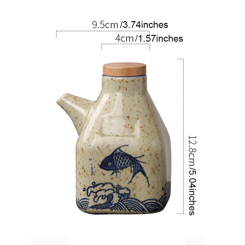 350ML Japanese Style Ceramic Oil Olive Dispenser Soy Sauce Pot Small Vinegar Pot Sauce Jar Oil Bottle Tableware Seasoning Bottle