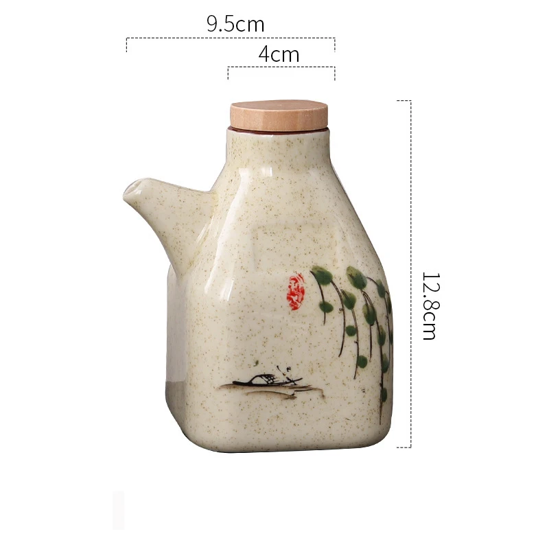 350ML Japanese Style Ceramic Oil Olive Dispenser Soy Sauce Pot Small Vinegar Pot Sauce Jar Oil Bottle Tableware Seasoning Bottle