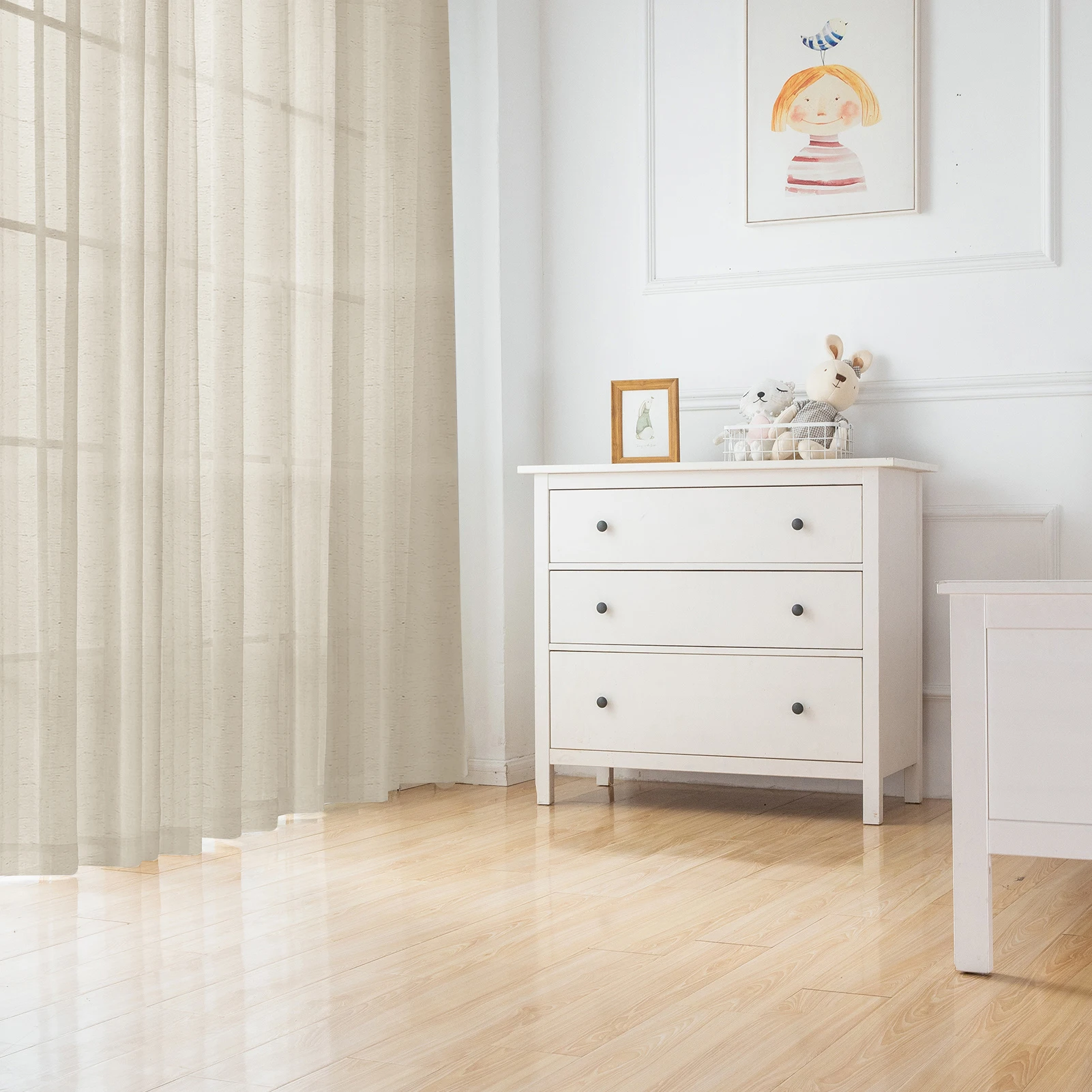 Natural Linen Voile Curtain 132CM Drop Net Curtains Light Filtering Window Sheer Shades Sheer Curtains for Bedroom Living Room