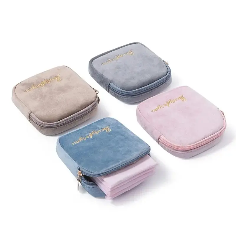Women's Cosmetic Bag Zipper Velvet Letter Embroidery Solid Make Up Pouch for Cosmetics Toiletry Case Female Make Up Bags