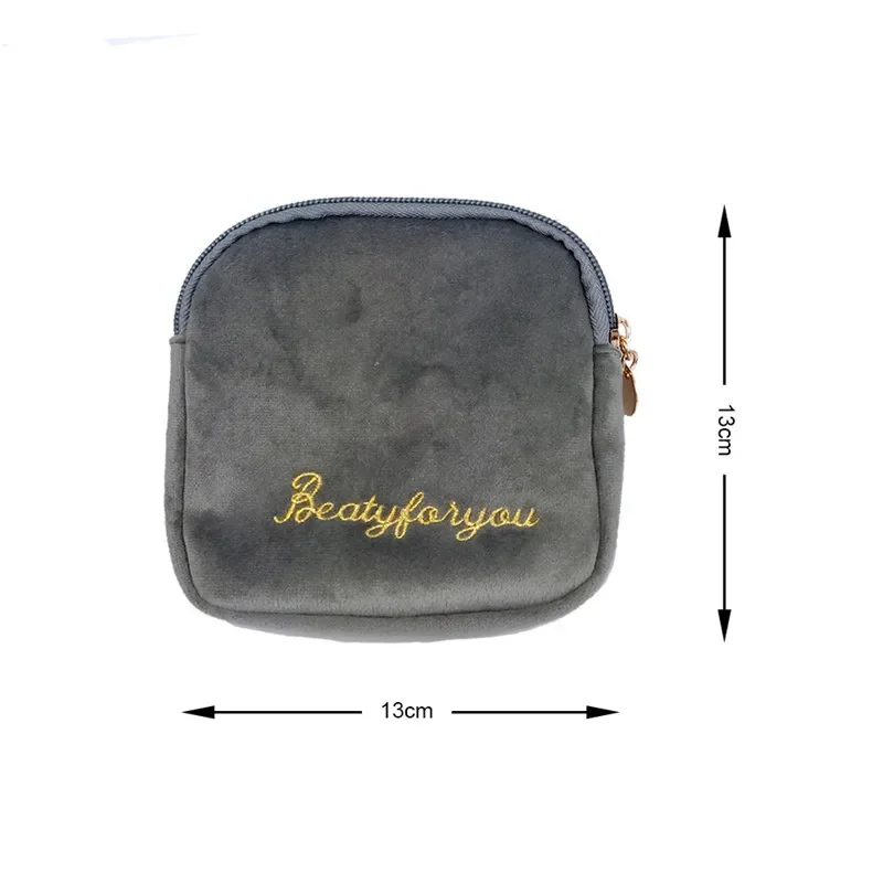 Women's Cosmetic Bag Zipper Velvet Letter Embroidery Solid Make Up Pouch for Cosmetics Toiletry Case Female Make Up Bags