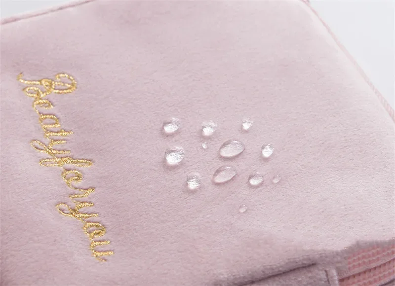Women's Cosmetic Bag Zipper Velvet Letter Embroidery Solid Make Up Pouch for Cosmetics Toiletry Case Female Make Up Bags