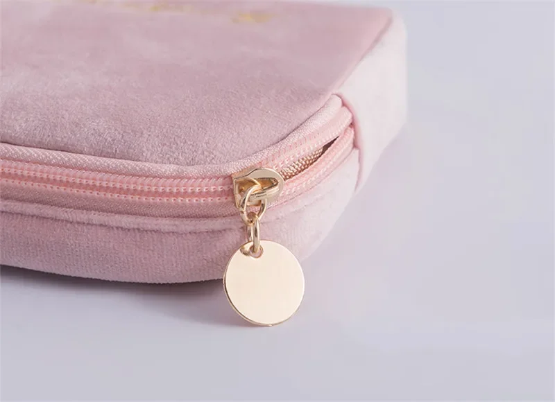 Women's Cosmetic Bag Zipper Velvet Letter Embroidery Solid Make Up Pouch for Cosmetics Toiletry Case Female Make Up Bags