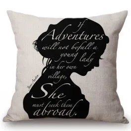 18" Square Floral Jane Austen Quotation Letter Print Sofa throw pillow cover case cotton Linen Nordic Masterpiece Cushion Cover