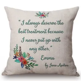18" Square Floral Jane Austen Quotation Letter Print Sofa throw pillow cover case cotton Linen Nordic Masterpiece Cushion Cover