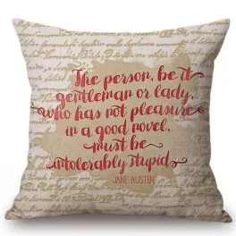 18" Square Floral Jane Austen Quotation Letter Print Sofa throw pillow cover case cotton Linen Nordic Masterpiece Cushion Cover