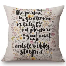 18" Square Floral Jane Austen Quotation Letter Print Sofa throw pillow cover case cotton Linen Nordic Masterpiece Cushion Cover