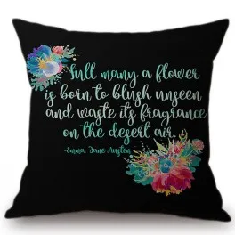 18" Square Floral Jane Austen Quotation Letter Print Sofa throw pillow cover case cotton Linen Nordic Masterpiece Cushion Cover