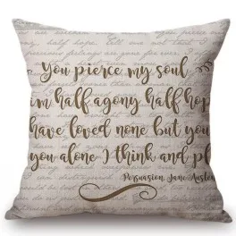 18" Square Floral Jane Austen Quotation Letter Print Sofa throw pillow cover case cotton Linen Nordic Masterpiece Cushion Cover
