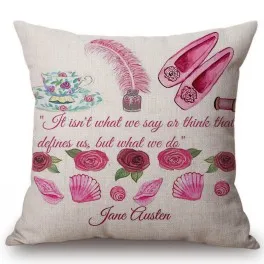 18" Square Floral Jane Austen Quotation Letter Print Sofa throw pillow cover case cotton Linen Nordic Masterpiece Cushion Cover