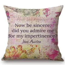 18" Square Floral Jane Austen Quotation Letter Print Sofa throw pillow cover case cotton Linen Nordic Masterpiece Cushion Cover