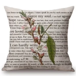 18" Square Floral Jane Austen Quotation Letter Print Sofa throw pillow cover case cotton Linen Nordic Masterpiece Cushion Cover