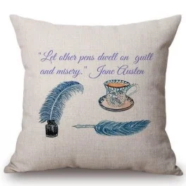 18" Square Floral Jane Austen Quotation Letter Print Sofa throw pillow cover case cotton Linen Nordic Masterpiece Cushion Cover