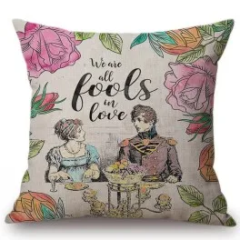 18" Square Floral Jane Austen Quotation Letter Print Sofa throw pillow cover case cotton Linen Nordic Masterpiece Cushion Cover