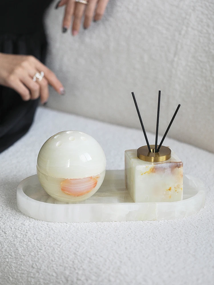 Real Luxurious Marble Vanity Tray for Perfume Candles Jewelry Luxury Calacatta Marble Tray for Home Decor
