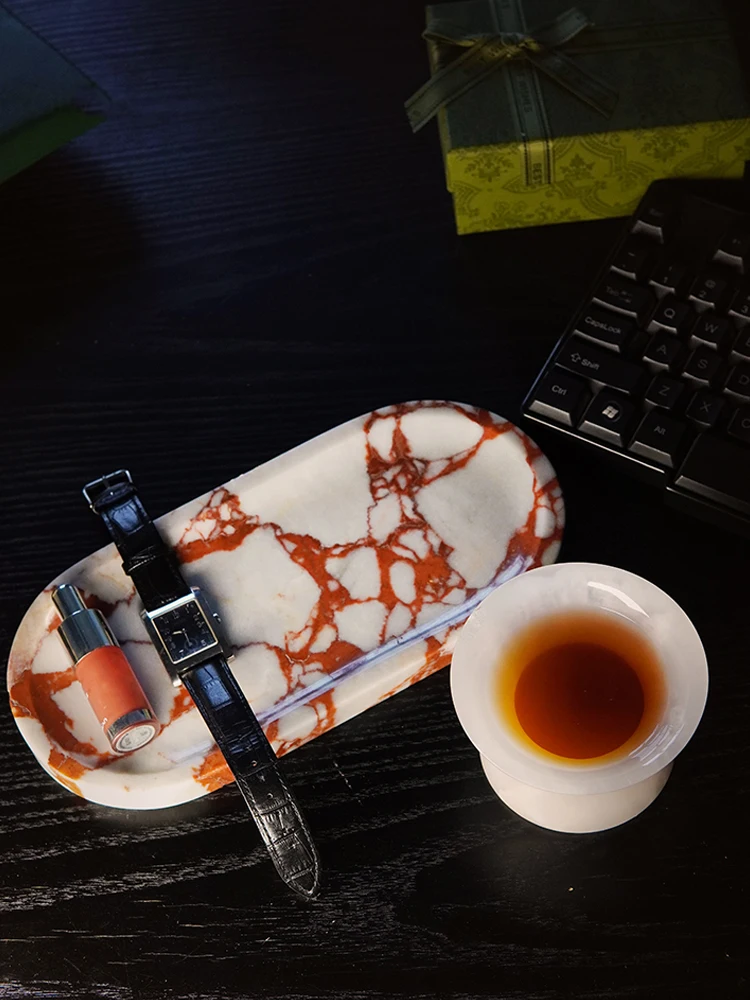 Real Luxurious Marble Vanity Tray for Perfume Candles Jewelry Luxury Calacatta Marble Tray for Home Decor