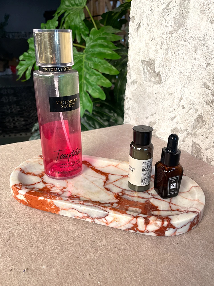 Real Luxurious Marble Vanity Tray for Perfume Candles Jewelry Luxury Calacatta Marble Tray for Home Decor
