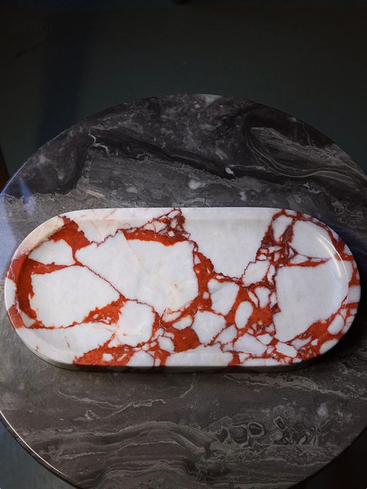 Real Luxurious Marble Vanity Tray for Perfume Candles Jewelry Luxury Calacatta Marble Tray for Home Decor