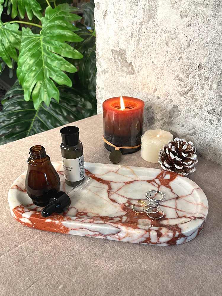 Real Luxurious Marble Vanity Tray for Perfume Candles Jewelry Luxury Calacatta Marble Tray for Home Decor