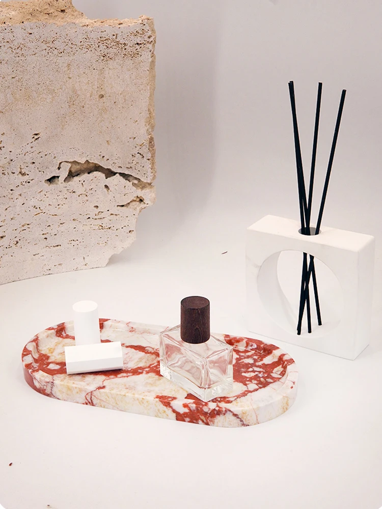 Real Luxurious Marble Vanity Tray for Perfume Candles Jewelry Luxury Calacatta Marble Tray for Home Decor