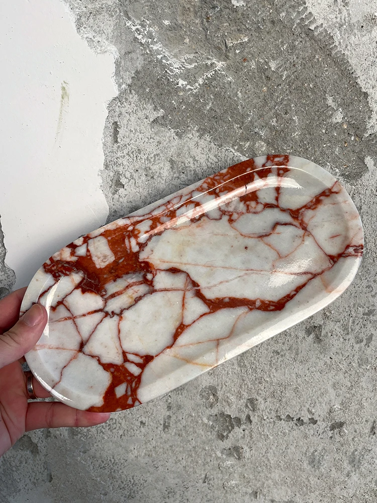 Real Luxurious Marble Vanity Tray for Perfume Candles Jewelry Luxury Calacatta Marble Tray for Home Decor