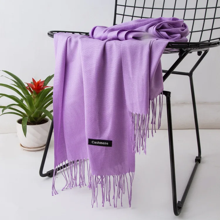 2024 Fashion Solid Color Women Thin Tassel Long Scarf Hijabs Lady Shawls Cashmere Like Pashmina Hijabs Scarves Wraps