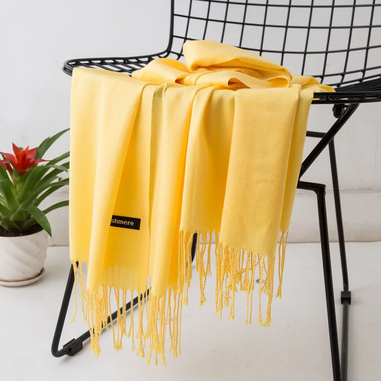 2024 Fashion Solid Color Women Thin Tassel Long Scarf Hijabs Lady Shawls Cashmere Like Pashmina Hijabs Scarves Wraps