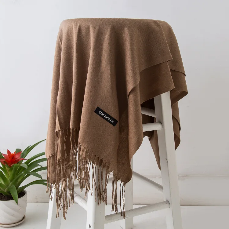 2024 Fashion Solid Color Women Thin Tassel Long Scarf Hijabs Lady Shawls Cashmere Like Pashmina Hijabs Scarves Wraps