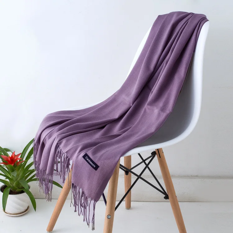 2024 Fashion Solid Color Women Thin Tassel Long Scarf Hijabs Lady Shawls Cashmere Like Pashmina Hijabs Scarves Wraps
