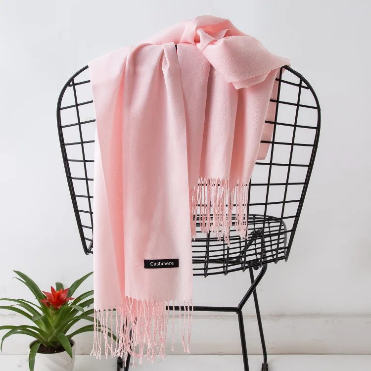2024 Fashion Solid Color Women Thin Tassel Long Scarf Hijabs Lady Shawls Cashmere Like Pashmina Hijabs Scarves Wraps