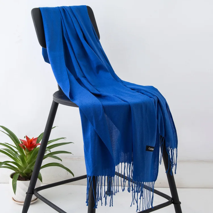 2024 Fashion Solid Color Women Thin Tassel Long Scarf Hijabs Lady Shawls Cashmere Like Pashmina Hijabs Scarves Wraps