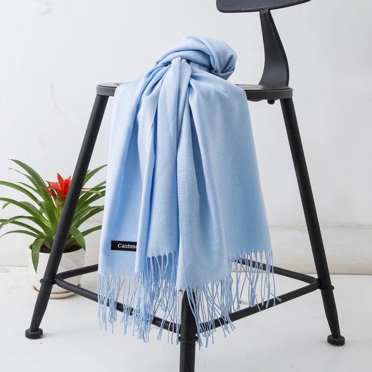 2024 Fashion Solid Color Women Thin Tassel Long Scarf Hijabs Lady Shawls Cashmere Like Pashmina Hijabs Scarves Wraps