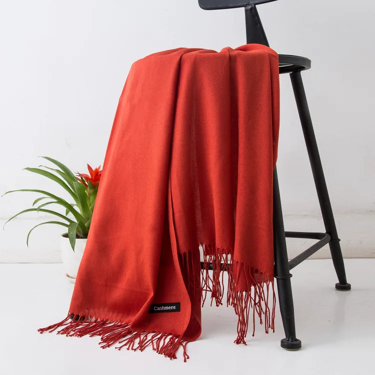 2024 Fashion Solid Color Women Thin Tassel Long Scarf Hijabs Lady Shawls Cashmere Like Pashmina Hijabs Scarves Wraps