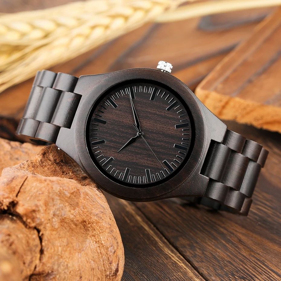 Retro Wood Watches for Men Clock Male Casual Light Ebony Wood Man Full Natural Band Quartz Men's Wrist Watches Relogio Masculino