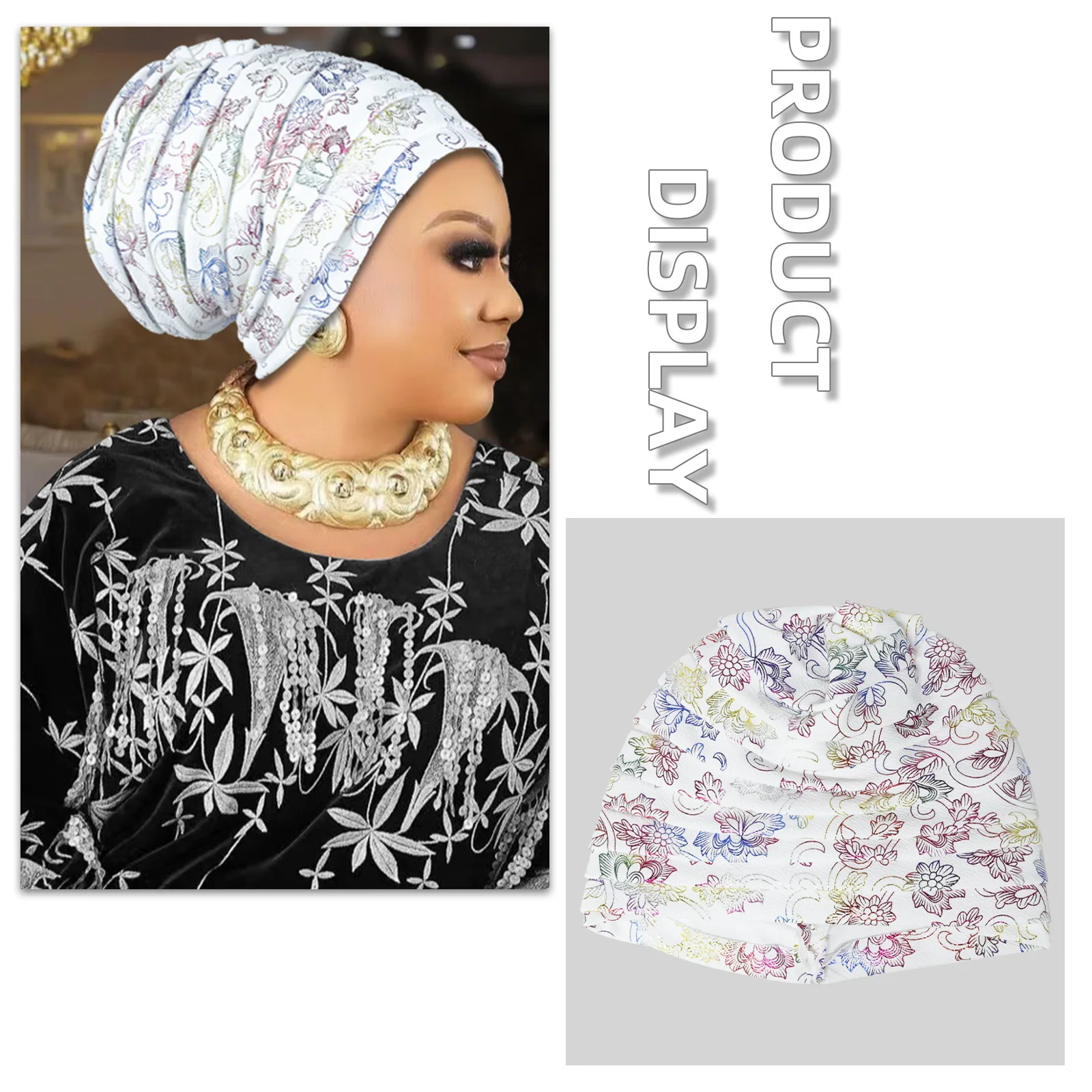 Muslim Headscarf Hat Turbante Mujer African Headpiece Glitter Full Body Pleated Turban Cap for Women 2023 Lady Head Wraps