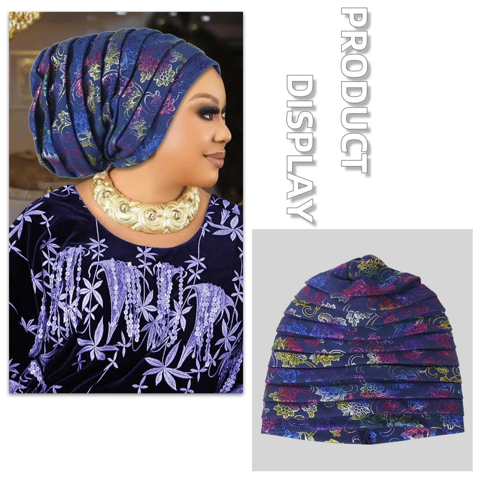 Muslim Headscarf Hat Turbante Mujer African Headpiece Glitter Full Body Pleated Turban Cap for Women 2023 Lady Head Wraps
