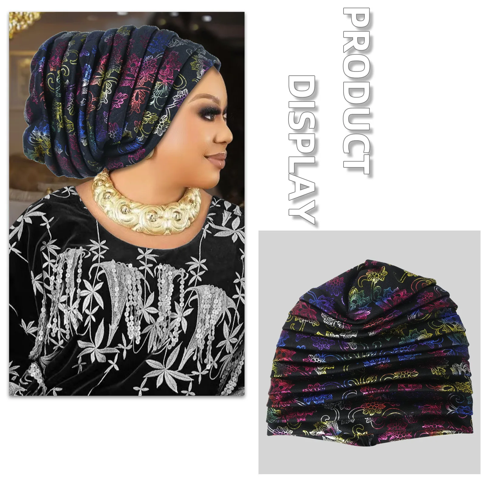 Muslim Headscarf Hat Turbante Mujer African Headpiece Glitter Full Body Pleated Turban Cap for Women 2023 Lady Head Wraps