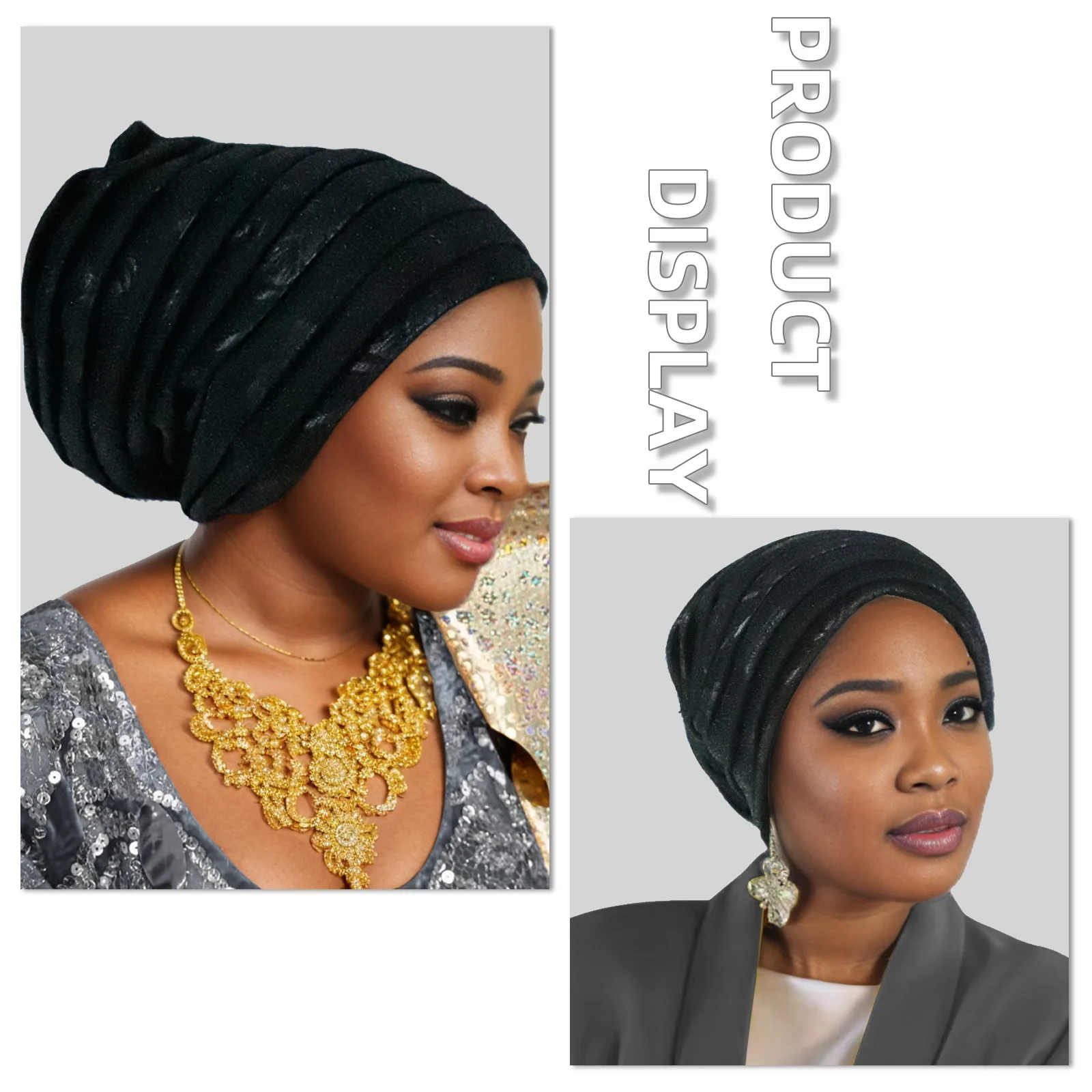 Muslim Headscarf Hat Turbante Mujer African Headpiece Glitter Full Body Pleated Turban Cap for Women 2023 Lady Head Wraps