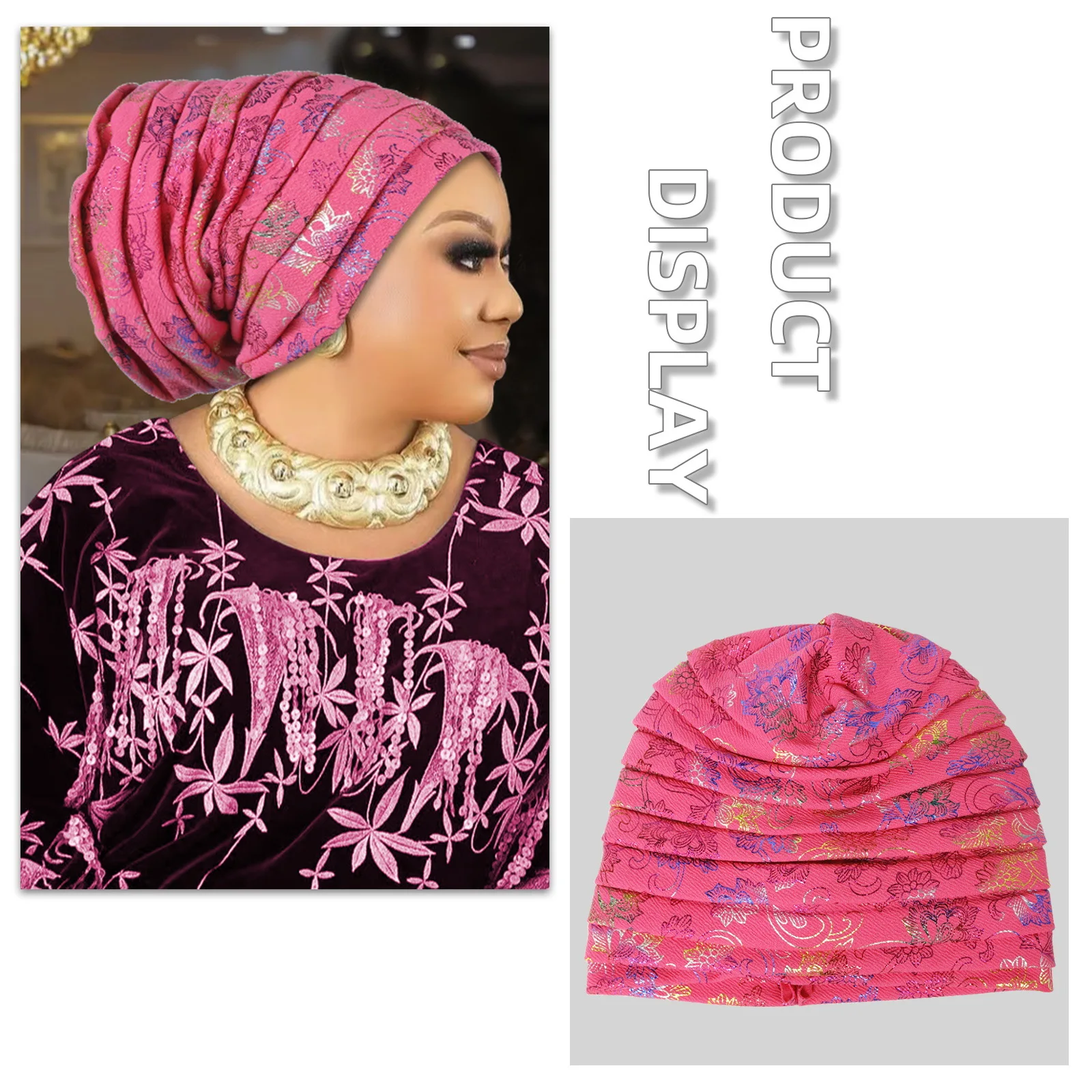 Muslim Headscarf Hat Turbante Mujer African Headpiece Glitter Full Body Pleated Turban Cap for Women 2023 Lady Head Wraps
