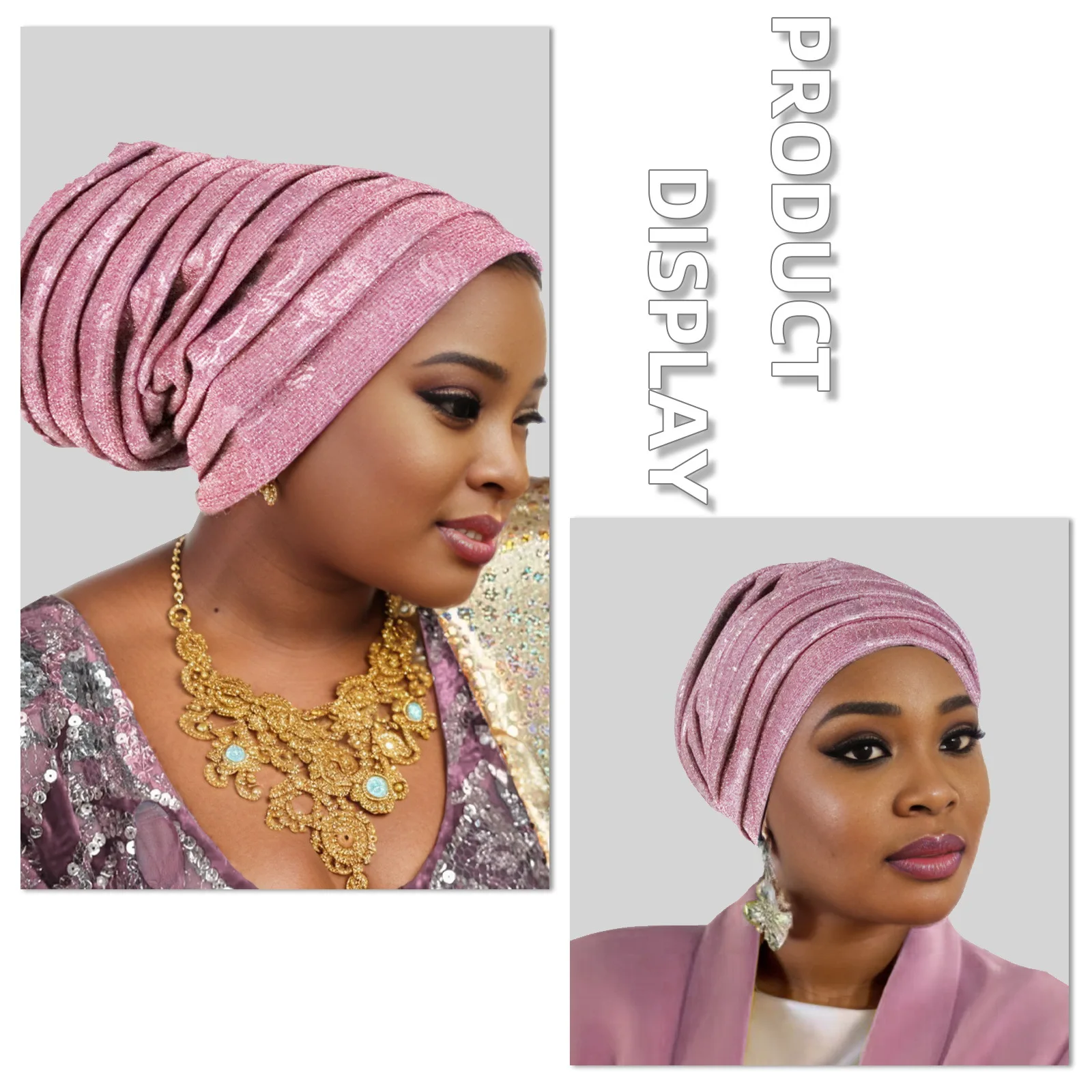 Muslim Headscarf Hat Turbante Mujer African Headpiece Glitter Full Body Pleated Turban Cap for Women 2023 Lady Head Wraps